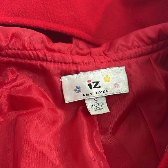 IZ Amy Byer red hooded zip up pea coat jacket size 5 - Picture 4 of 8